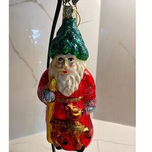 Rare Old World Christmas Santa Glitter Blown Glass Ornament Inge-Glas Germany